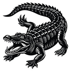 Obraz premium Black and White Alligator Vector – Aggressive Stylized Reptile Design