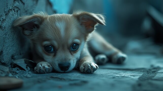 Adorable Small Brown Puppy Dog Lying Down Sweet Sad Eyes Close Up Pet Animal Photography Image art cute love fauna young stock mammal friend tender   