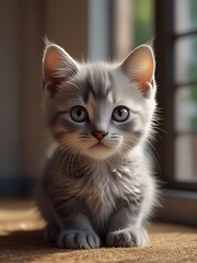 Obraz premium 3D Anime Portrait of a Cute Kitten with Expressive Eyes - Cat Photo