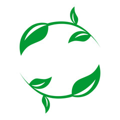 two green leaves with a branch in the shape of a circle on a white background. eco logo. leaf logo