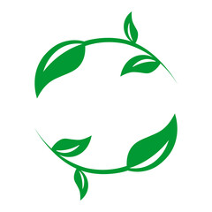 two green leaves with a branch in the shape of a circle on a white background. eco logo. leaf logo