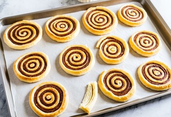 Fototapeta premium A tray of freshly baked cinnamon rolls on a table.