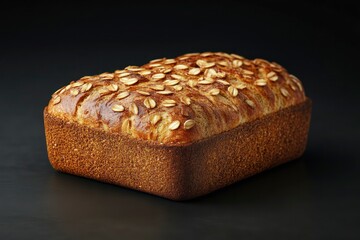 Freshly Baked Whole Grain Bread with Oats on a Dark Background Perfect for Culinary and Food P