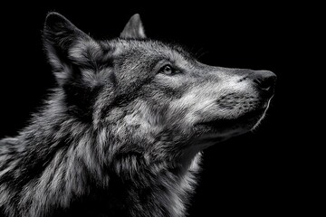 Fototapeta premium Striking dire wolf in vivid contrast against black 