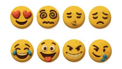 Obraz premium Expressive clay emoji icons set – heart eyes, laughing, smirk, and more emotions