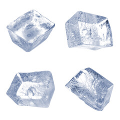 Clear ice cubes on white background, set