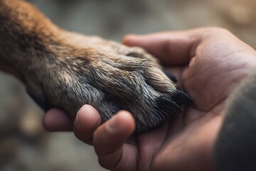  human and dog paw in heartfelt friendship scene  
