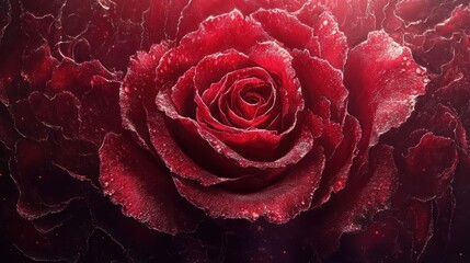 vibrant red rose filling the frame with petal texture in fine detail