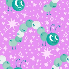 Kids seamless caterpillar cute pattern for fabrics and textiles and packaging and linens and wrapping paper