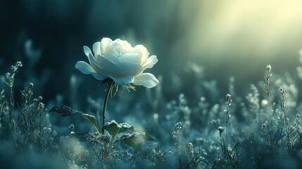 white rose glowing with purity in soft natural light