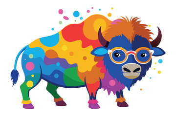 Colorful artistic bison    colorful paint splatters on white background.