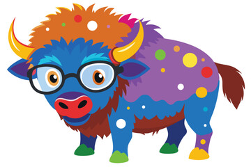 Colorful artistic bison    colorful paint splatters on white background.
