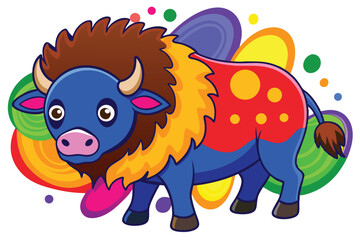Colorful artistic bison    colorful paint splatters on white background.