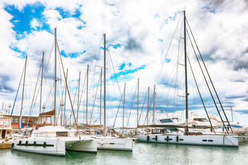 Obraz premium Astonishing spring cityscape with marina and Yachts and boats in town Cagliari