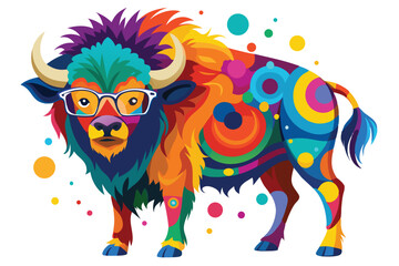 Colorful artistic bison    colorful paint splatters on white background.