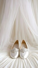 Obraz premium Elegant Bridal Satin Shoes with Rhinestone Detail