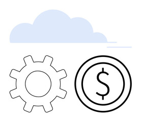Gear and dollar icons below a cloud highlight concepts of cloud computing, efficiency, financial management, and innovation. Ideal for technology, business, finance, operation, cloud services cost