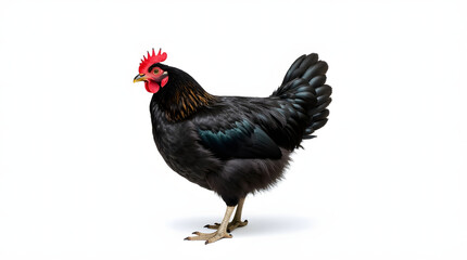 Majestic black hen portrait striking pose against a pure white background Clean studio shot