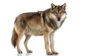 Elegant brown dire wolf in sharp white background image  

