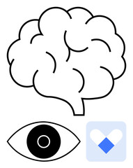 Outlined brain, eye, and heart-shaped symbol in blue and white. Ideal for healthcare, medical education, neuroscience, AI, innovation, wellness simple landing page