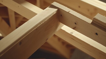 Close-Up of Wooden Beams in Construction