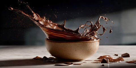 Fototapeta premium Chocolate Sauce Splashing in a Bowl