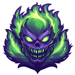 Fiery skull on transparent background a spooky halloween design element