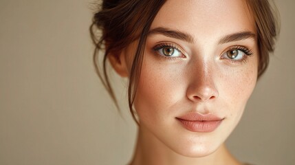 Fototapeta premium Serene Portrait of Young Woman with Flawless Complexion and Eyes