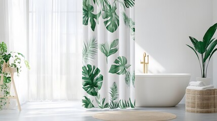 Tropical Shower Curtain with Modern Bath. (1)