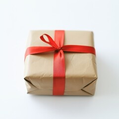 Gift Box Wrapped in Brown Paper with Red Ribbon (1)