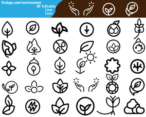 A set of ecology and environment icons featuring recycling, green energy, wildlife, trees, water, and sustainability symbols—ideal for eco apps, infographics, and educational content.