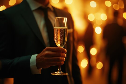 Man holding champagne toast