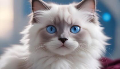 Ragdoll Cat Portrait in Realistic and Humorous Style with Blue Eyes and Accessories