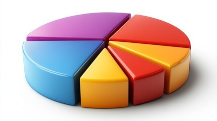 Obraz premium Colorful pie chart with glossy segments on white background for business concepts.