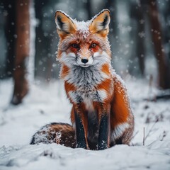Obraz premium Snowy Fox in Winter Forest
