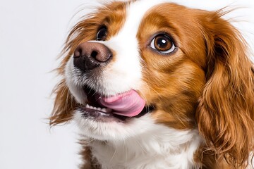 Fototapeta premium smiling spaniel dog in playful white background art 