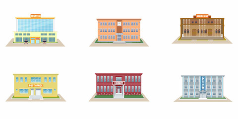 set of six official institution buildings