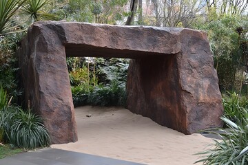 Stone Archway Pathway Tropical Garden Sand