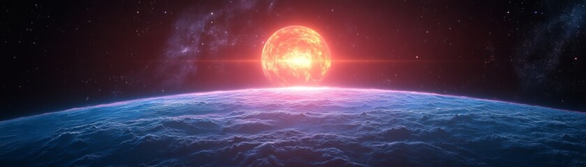 Stunning view of a sun rising above a planet in space