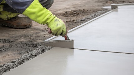 Construction Worker Smoothing Concrete Floor