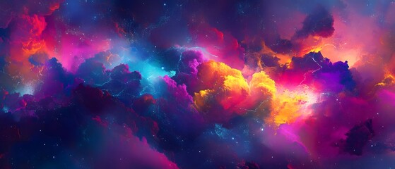 Fototapeta premium A stunning visualization of the cosmos filled with vibrant colors and swirling clouds, representing the beauty and mystery of the universe