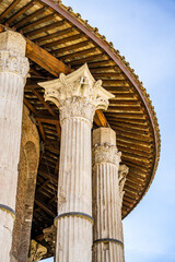 Detail of the Temple of Hercules Victor (in Italian "Tempio di Ercole Vincitore"), built in the late 2nd century BC, in piazza Bocca della Verità, Roma, Italia