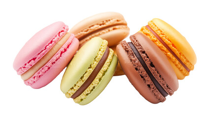 colorful macaroons isolated on white background , transparent png 
