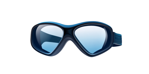 Blue swimming goggles with clear lenses on a transparent background Concept of swimming, water sports, eye protection, and summer vacation