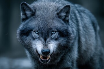 Fototapeta premium blue dire wolf snarls in aggressive wild art 