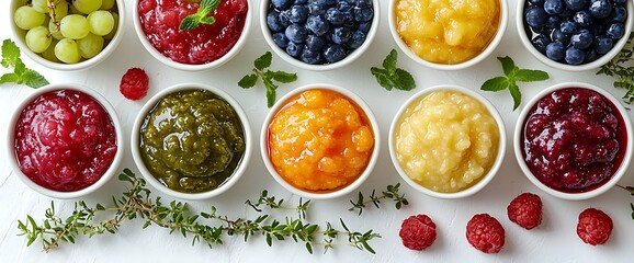 Assorted Fruit Preserves in Small Bowls
