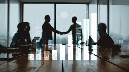 Business Meeting with Handshake and Financial Graph Overlay