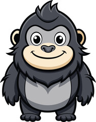 Cartoon Gorilla With Friendly Expression And Big Eyes.