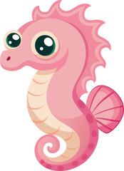 Fototapeta premium Cute Pink Seahorse Cartoon Illustration in Kawaii Style.
