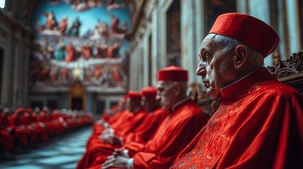 Bishops dressed in red for the election of the new Pope at the Vatican